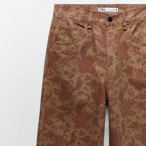 Straight cut paisley printed pants - Taupe Brown